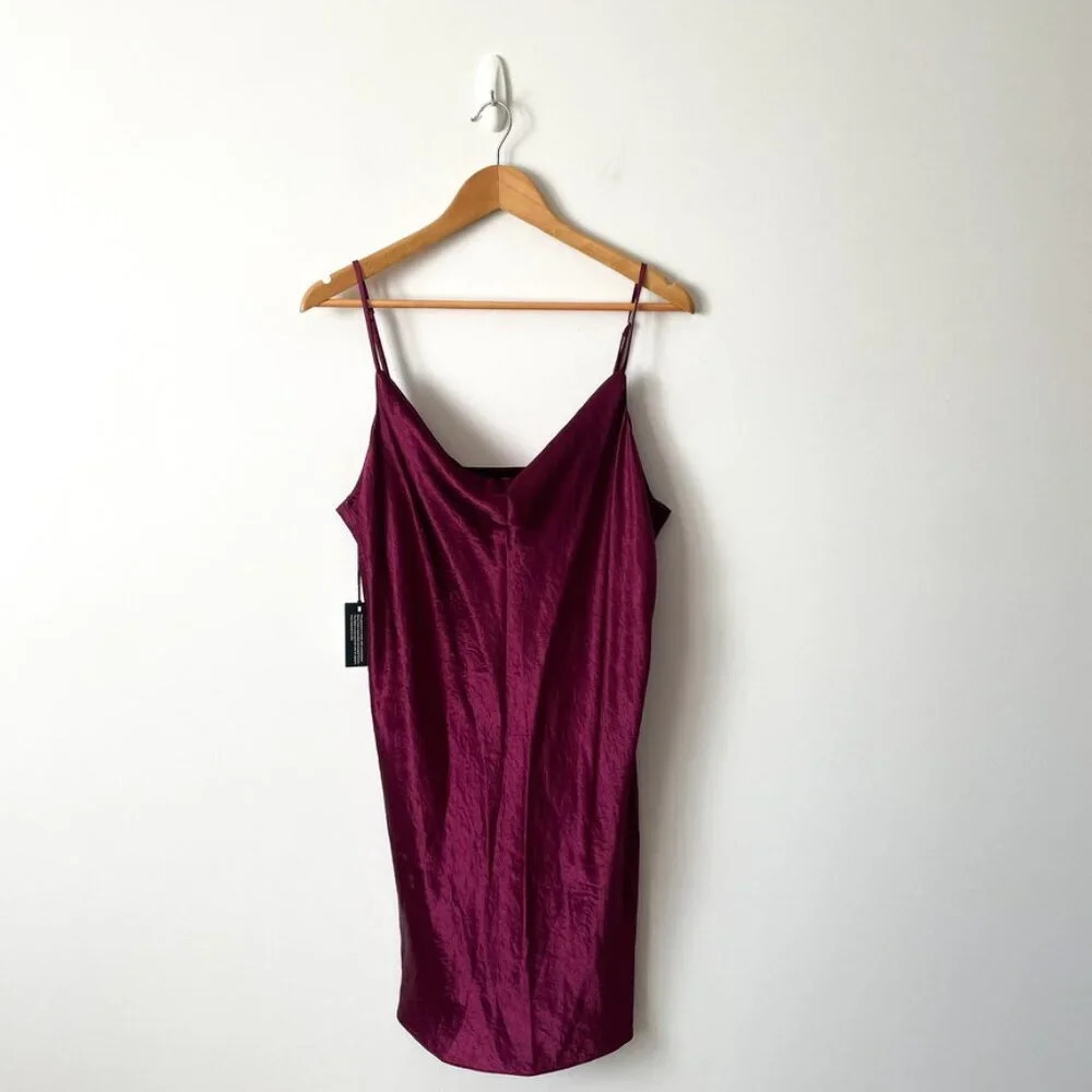 Aritzia Babaton Model Satin Cowl Neck Mini Dress NWT Grapevine Purple Burgundy
